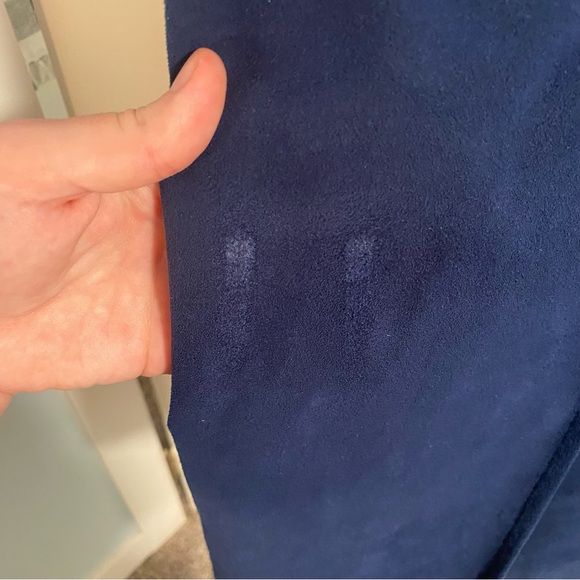 Vintage 80s Ultrasuede Blue Trench Coat Sz 12 USA Union Made Long Overcoat Class - Picture 9 of 9